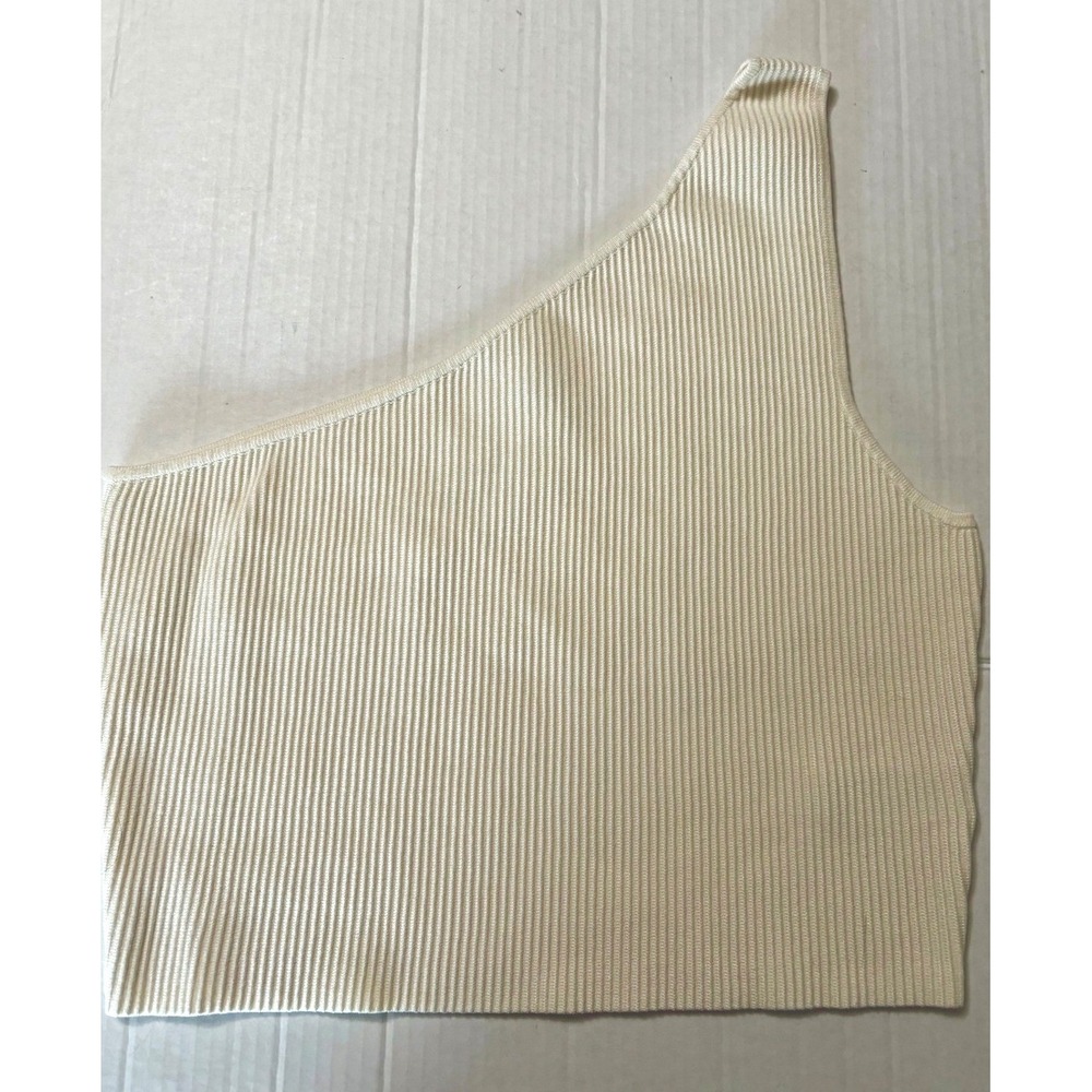 The Drop Womens Cream Ribbed One Shoulder Knit Crop Top Large NWT